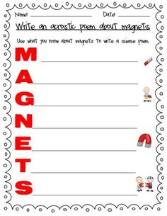 Fit science into reading! These magnet worksheets fit into any shared reading/whole class reading lesson! First Grade Science, Science Units, Middle School Science, Asd Classroom, 2nd Grade Classroom