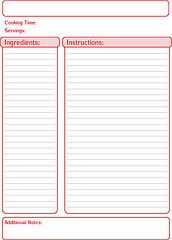 Red printable free recipe template Planner Pages, Planners, Printable Recipe Cards, Printable Recipe Page, Printable Recipe, Recipe Cards Template, Organizing Labels