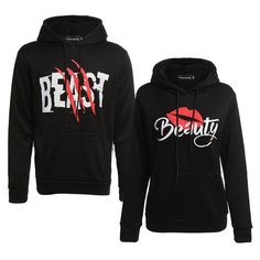 Beast and Beauty Couple Hoodies 2 Pack Black Women Medium Beast and Beauty Matching Hoodies Silver Gray Men Large
