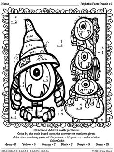 Frightful Facts Basic Addition Halloween Color By The Code Math Puzzles This Unit Is Aligned To CCSS Each Page Has Specific Listed