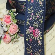 10y SPOOL VTG SWISS JACQUARD WOVEN RIBBON TRIM FRENCH DOLL DRESS FLOWER ROSES