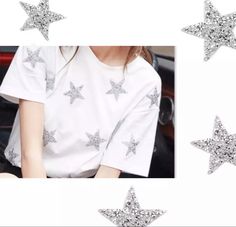 para vaqueros manualidades chaquetas ropa Parche de estrella para coser o planchar costuras azul parches bordados para planchar HEALLILY plata