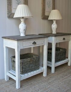 26 Best Beautiful End Tables Images On Pinterest Bedside Desk Vintage White End Tables With Woven Twig Baskets To Use At Night Stands