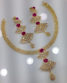 One Gram Gold Necklace Set With Price Pendants Pinterest Clic Cz And Ruby Stone Necklace With Chandbali Earrings Code Sn 1052 Price 2795 Whatsap To 09581193795 For Order Processing