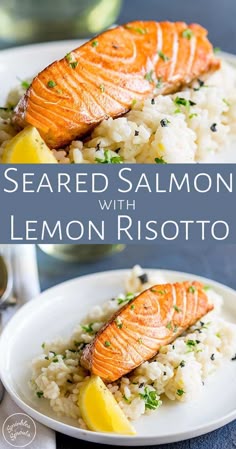 This Seared Salmon with Lemon Risotto is an elegant main course perfect for entertaining or if you are spending date night at home. A creamy risotto and a crispy seared salmon fillet, all coming together with plenty of lemon, parsley and black pepper. With this simple recipe you can create this restaurant quality dish easily at home. The lemon risotto makes a great rice side dish for the succulent salmon.