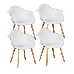 LLIVEKIT 2 x Esszimmerst/ühle,Schalenstuhl mit Armlehnen 2er-Set Retro St/ück Esszimmerstuhl mit Lehne Design und Holz Bein f/ür Wohnzimmer K/üche B/üro Weiss