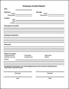 Employee Incident Report Template | description of incident employee explanation witnesses action to be ... Report Card Template, Book Report Templates, Payroll Template, Schedule Templates, Job Resume, Sample Resume, Employee Handbook Template