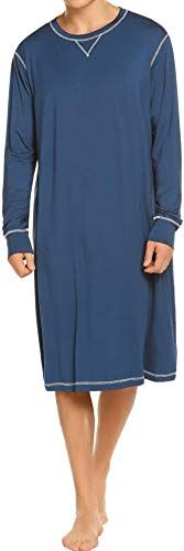 Ekouaer Mens Nightshirt Cotton Nightwear Comfy Big/&Tall V Neck Short Sleeve Soft Loose Pajama Sleep Shirt