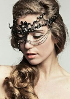 The Perfect Hairstyle To Wear A Masquerade Click For Video Y Black Phantom W Gold Metal Chain Venetian Laser Cut Masquerade Mask High Quality Rhinestones Etsy