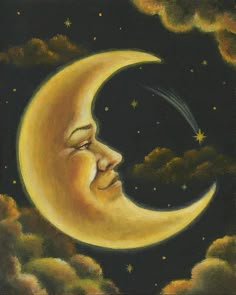 ACEO PRINT Moon Goddess Stars Celestial Night Sky Woman WC Fantasy art