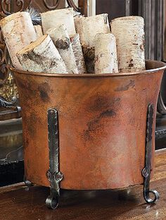 Copper Log Holder traditional fireplace accessories | Home Sweet Home | Pinterest | Traditional fireplace Log holder and Fireplace accessories