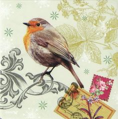 2 Serviettes en papier Oiseau Rouge-gorge Decoupage Paper Napkins 3 Robins