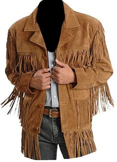 Bestzo Men/’s Fashion Western Indian Cow Suede Jacket with Fringes on Front /& Back Brown XS-5XL
