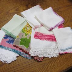 Multi-Pastel Embroidered Colors of Small Child Pretty Vintage Hankie with Crocheted Edges