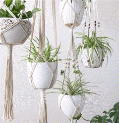 Macrame Plant hanger made from recycled cotton Colourful modern hanging flower pot holder