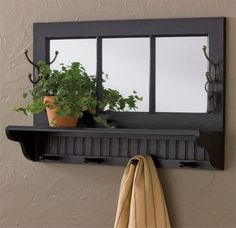 Distressed Cream Finish Southport Wood Shelf Hooks Mirror Country Country Southport Wall Shelf With Hooks In Black Wood By Park Designs