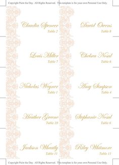 table card template