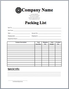 pack list template