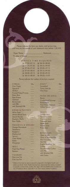 room service menu template