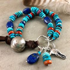 Sundance southwestern style Genuine turquoise and Bali bead chunky bracelet hand knotted sterling boho toggle blue shades jewelry