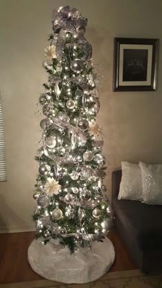 White And Silver Slim Christmas Tree White And Silver Slim Christmas Tree