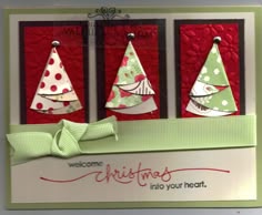 stampin up trio of folded trees on embossed and matted blocks inch circle cut in half to make tree two sided patterned papers - Folded Christmas Cards stampin up trio of folded trees on embossed and matted blocks inch circle cut in half to make tree two sided patterned papers - Folded Christmas Cards