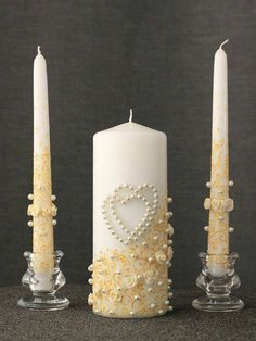 Gold And Crystals Unity Candle Set Rustic Wedding Set Unity Candles Country Personalized Vintage With Flowers