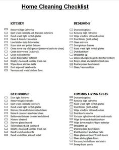 checklist for cleaning house