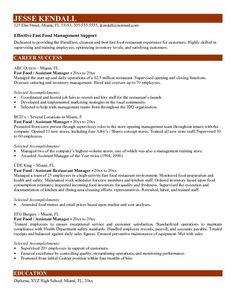 fast food manager resume sample