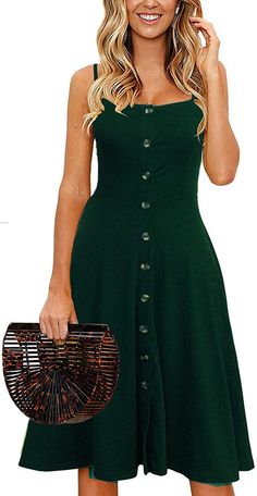 FANCYINN Dekoltee V Ausschnitt Kleid Damen Knielang Tr/äger R/ückenfreies Kleider Sommerkleider Strandkleider
