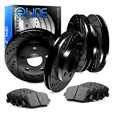 For 2011-2014 BMW X3 Rear eLine Black Drill Slot Brake Rotors+Ceramic Brake Pads