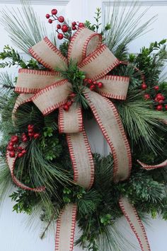 JANOU Blue Glitter Stripe Burlap Bow Holiday Wreath Bow DIY Crafts Rustic Bowknot Ornaments for Christmas Tree Topper Wedding Party Decorations 10.2x12.6 in