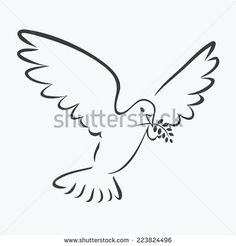 dove with olive branch outline illustration vector