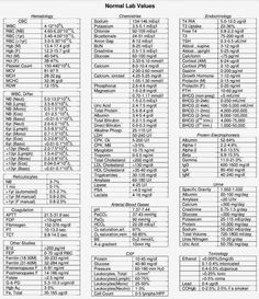 normal lab values chart printable google search blood values chart