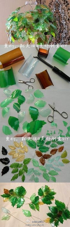 Another recycling DIY - Leaves made from used plastic bottles. Why not do different shapes... Забавные Поделки, Прикладное Искусство, Переработанные Бутылки, Переработанные Поделки, Утилизированное Стекло, Проекты Поделок, Идеи Для Поделок, Хорошие Идеи, Вторичная Переработка Пластика