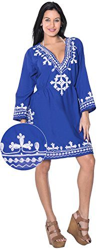 LA LEELA Womens One Size Caftan Dress Kaftan Cover Up Sleepwear Tops Short Midi