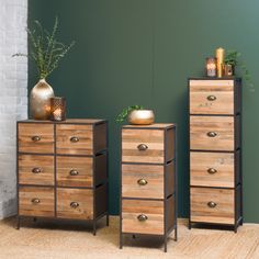 Meuble semainier 3 tiroirs avec poign/ées en m/étal Style Palette Coloris Bicolore Taupe