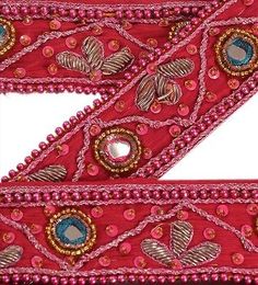 Sanskriti Vintage Sari Border Hand Beaded Appliques Craft Trim couture dentelle roses