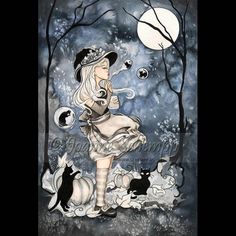 Witch SKULL 8x10 PRINT GOTH Owl Dark Guardian SCHEMPP