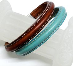 75 Best Must Have Bracelets Luxurious Leather 2017 Etsy Images Items Similar To Sched Leather Stacking Bracelets Pair Turquoise And Luggage Brown Silver Sch Clasp On Etsy