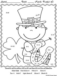 March Math Ness Printables Color By The Code Puzzles