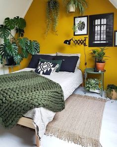 A Little Bit Of Warmth On Snowy Day Bohohome Urbanjungle Guest Bedroom Gray White And Yellow Bedroomcolorideas Bedroomdesignideas Smallbedroom