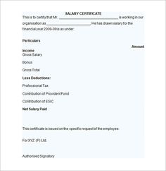 sample salary certificate letter