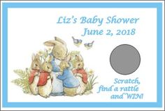 Personalised Peter Rabbit Scratch Card Game//Baby Shower//christening//party
