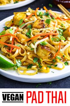 This Vegan Pad Thai has the perfect combination of sweet, tangy & spicy flavors that'll send your taste buds into overdrive. It's so easy to make and it'll be on your table in 30 minutes. #veganpadthai #padthai