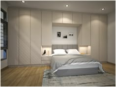 Master Bedroom Storage wardrobes on either side of the bed, and with long white curtains Master Bedroom Storage wardrobes on either side of the bed, and with long white curtains