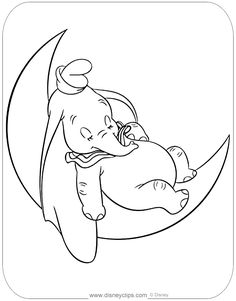 Coloring sheet of Disney Characters Dumbo taking bath - Printable