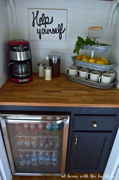 Keurig Pod Drawer Organizer Room For Sugars And Stirs Too Https Diy Beverage Bar Made With Stock Cabinets Chalky Finish Paint And Butcher Block