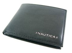 Nautica Men/'s Black Genuine Leather Rfid Blocking Hampton Fixed Passcase Wallet