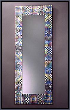 Large Mosaic Ed Mirror With Raised Flowers And Gl Beads Iridescent Wall Mosaic Mirror By New World Tile Design